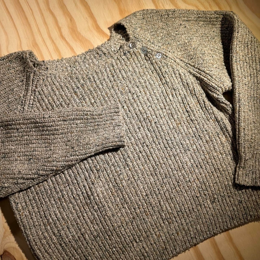 Vintage Tan Marled Chunky Ribbed Knit Button Shoulder Sweater Women Medium